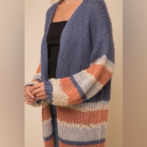 NWT Hem & Thread Stripe Bottom Cardigan Sweater Oversized Bohemian Style Fit - Picture 3 of 14